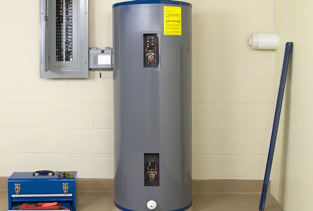 image of a newly installed water heater in a garage